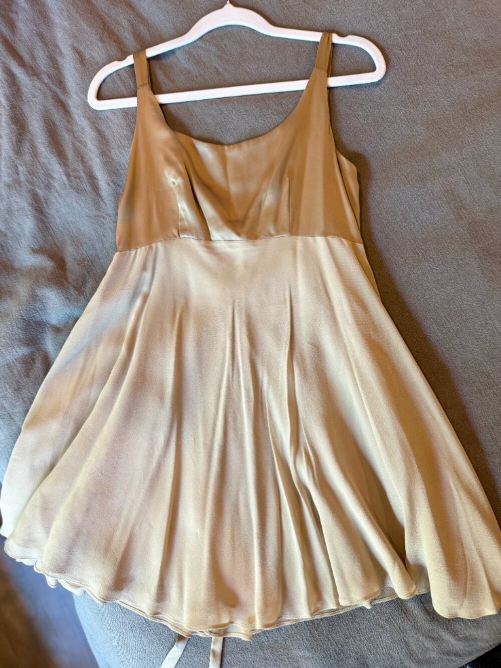 Vintage ODESSA Champagne Satin Slip Mini Dress | Size 2 | Tie Waist | 90s Y2K